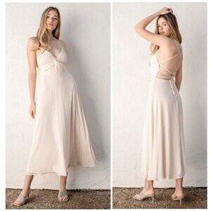 Lulu's Picturesque Moments Cream Strappy Crisscross Flowy Maxi Dress Size S NWT